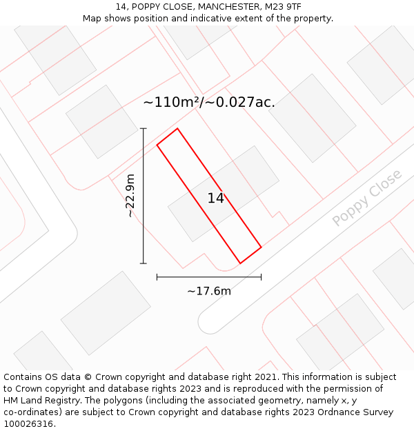 14, POPPY CLOSE, MANCHESTER, M23 9TF: Plot and title map