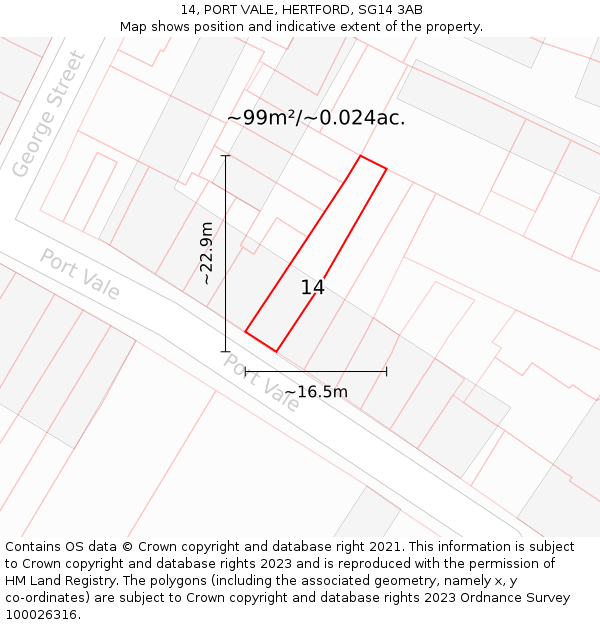 14, PORT VALE, HERTFORD, SG14 3AB: Plot and title map