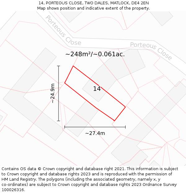 14, PORTEOUS CLOSE, TWO DALES, MATLOCK, DE4 2EN: Plot and title map