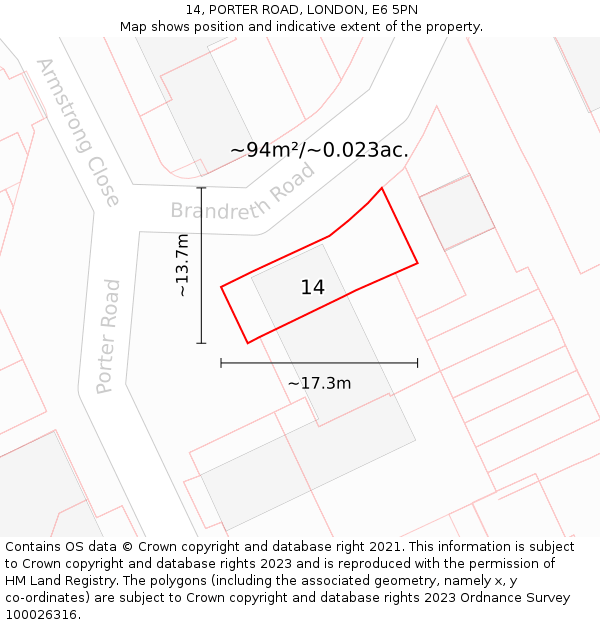 14, PORTER ROAD, LONDON, E6 5PN: Plot and title map