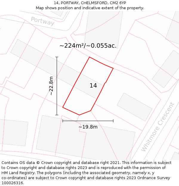 14, PORTWAY, CHELMSFORD, CM2 6YP: Plot and title map