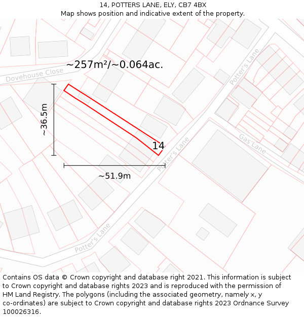 14, POTTERS LANE, ELY, CB7 4BX: Plot and title map