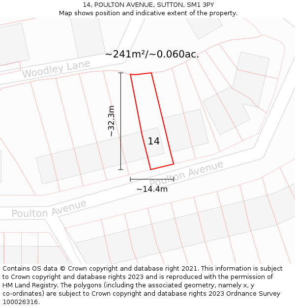 14, POULTON AVENUE, SUTTON, SM1 3PY: Plot and title map