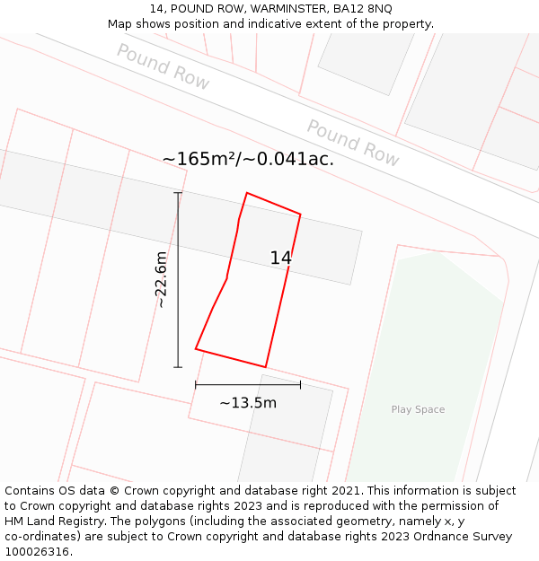 14, POUND ROW, WARMINSTER, BA12 8NQ: Plot and title map
