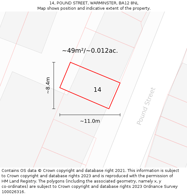 14, POUND STREET, WARMINSTER, BA12 8NL: Plot and title map