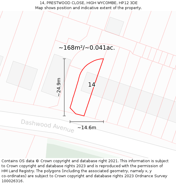 14, PRESTWOOD CLOSE, HIGH WYCOMBE, HP12 3DE: Plot and title map