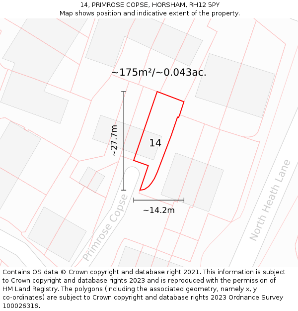 14, PRIMROSE COPSE, HORSHAM, RH12 5PY: Plot and title map