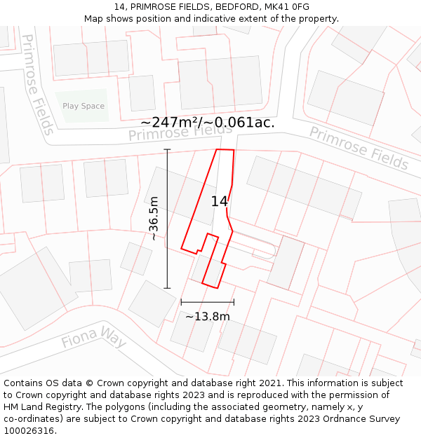 14, PRIMROSE FIELDS, BEDFORD, MK41 0FG: Plot and title map