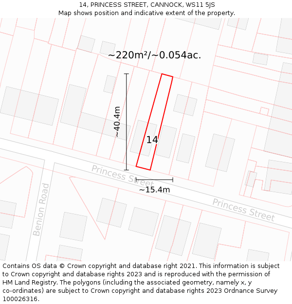 14, PRINCESS STREET, CANNOCK, WS11 5JS: Plot and title map