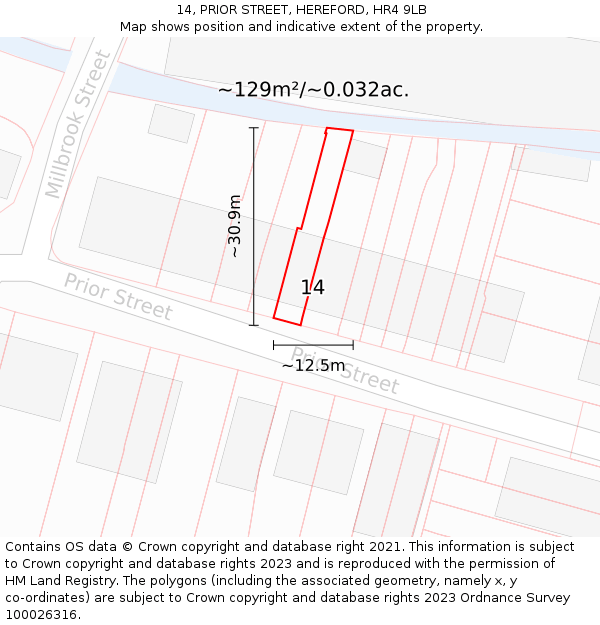 14, PRIOR STREET, HEREFORD, HR4 9LB: Plot and title map