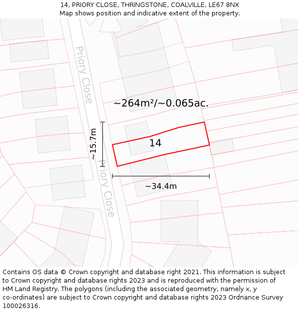14, PRIORY CLOSE, THRINGSTONE, COALVILLE, LE67 8NX: Plot and title map