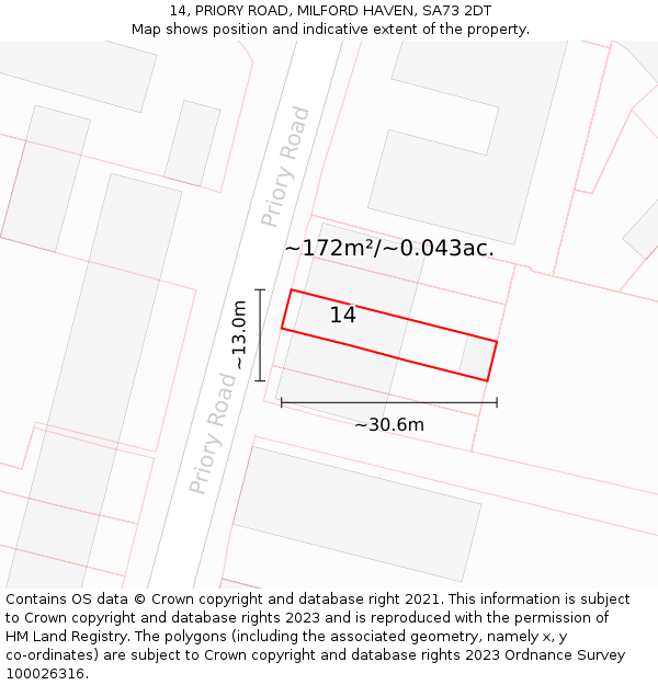 14, PRIORY ROAD, MILFORD HAVEN, SA73 2DT: Plot and title map