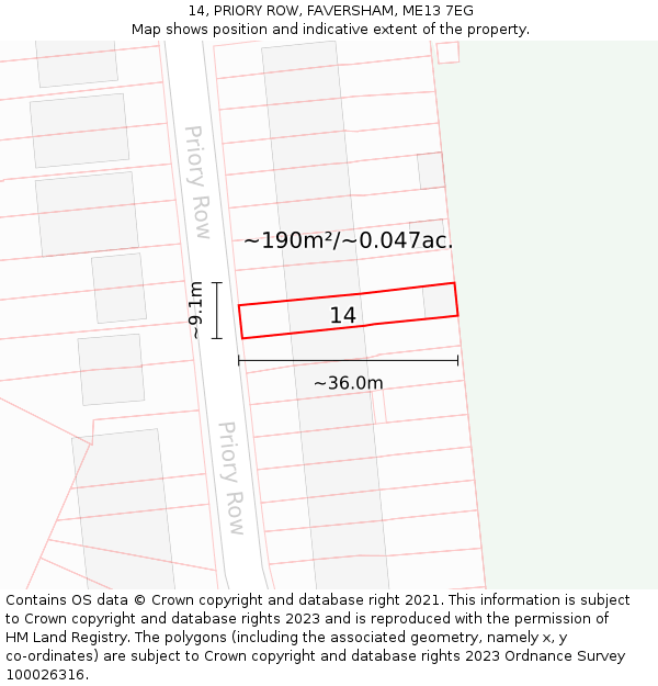 14, PRIORY ROW, FAVERSHAM, ME13 7EG: Plot and title map