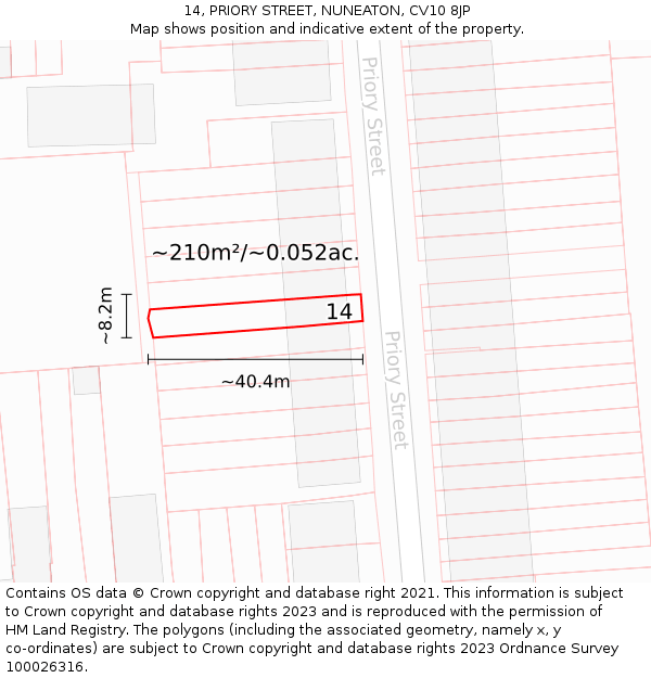 14, PRIORY STREET, NUNEATON, CV10 8JP: Plot and title map