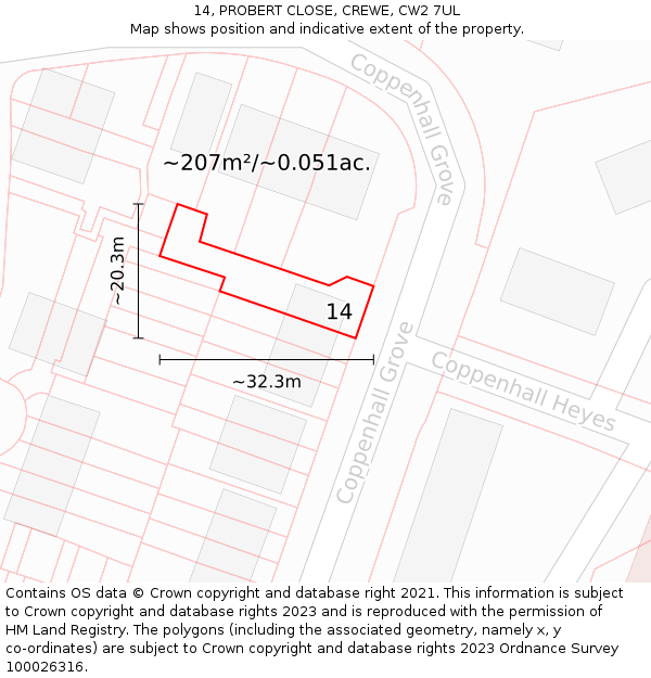 14, PROBERT CLOSE, CREWE, CW2 7UL: Plot and title map