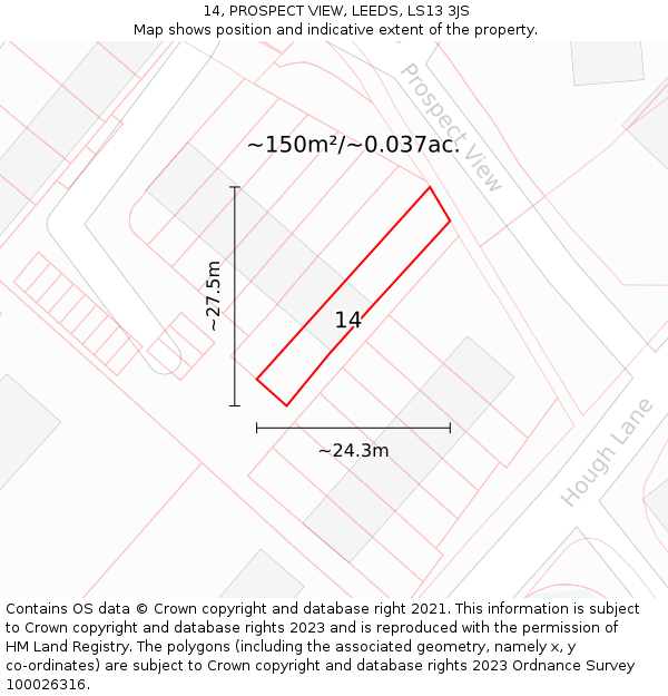 14, PROSPECT VIEW, LEEDS, LS13 3JS: Plot and title map