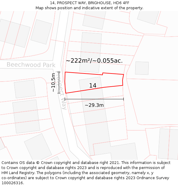 14, PROSPECT WAY, BRIGHOUSE, HD6 4FF: Plot and title map