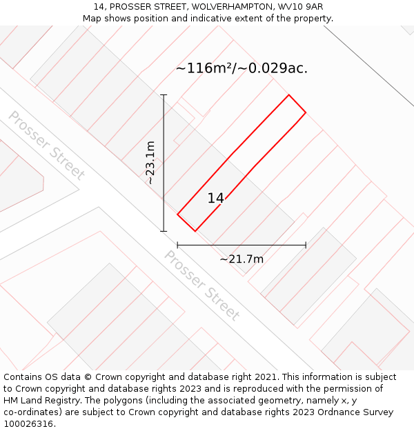 14, PROSSER STREET, WOLVERHAMPTON, WV10 9AR: Plot and title map