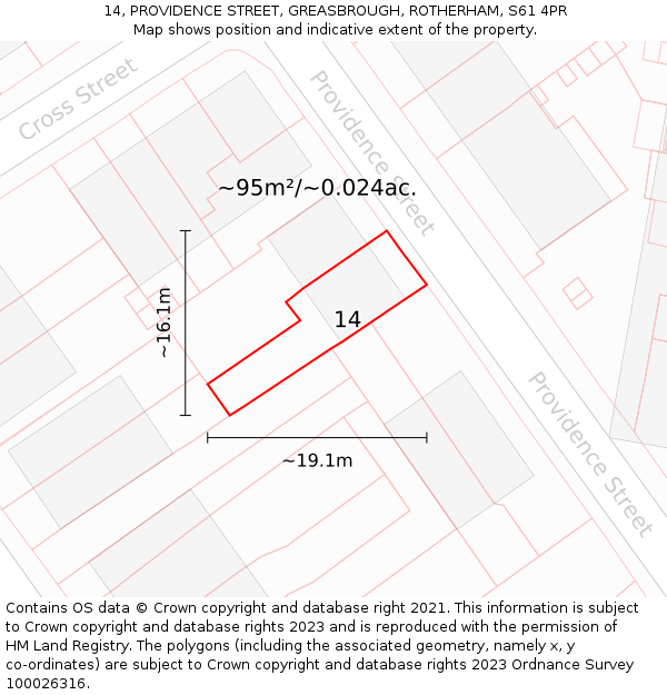 14, PROVIDENCE STREET, GREASBROUGH, ROTHERHAM, S61 4PR: Plot and title map