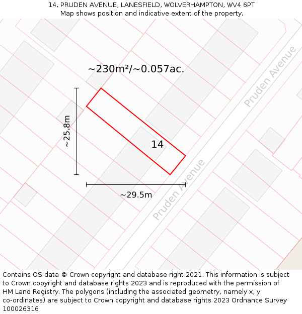 14, PRUDEN AVENUE, LANESFIELD, WOLVERHAMPTON, WV4 6PT: Plot and title map