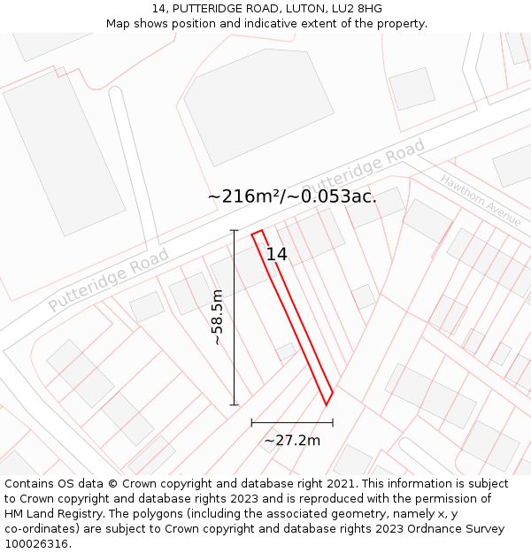 14, PUTTERIDGE ROAD, LUTON, LU2 8HG: Plot and title map