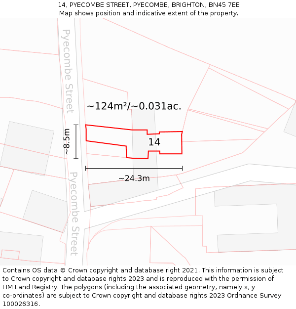 14, PYECOMBE STREET, PYECOMBE, BRIGHTON, BN45 7EE: Plot and title map