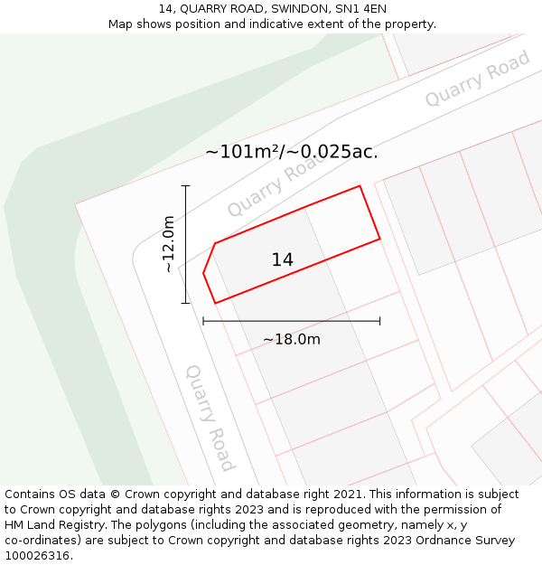 14, QUARRY ROAD, SWINDON, SN1 4EN: Plot and title map