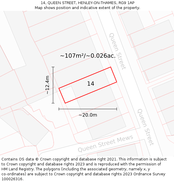 14, QUEEN STREET, HENLEY-ON-THAMES, RG9 1AP: Plot and title map