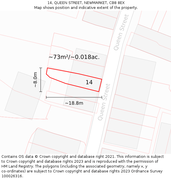 14, QUEEN STREET, NEWMARKET, CB8 8EX: Plot and title map