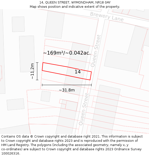 14, QUEEN STREET, WYMONDHAM, NR18 0AY: Plot and title map