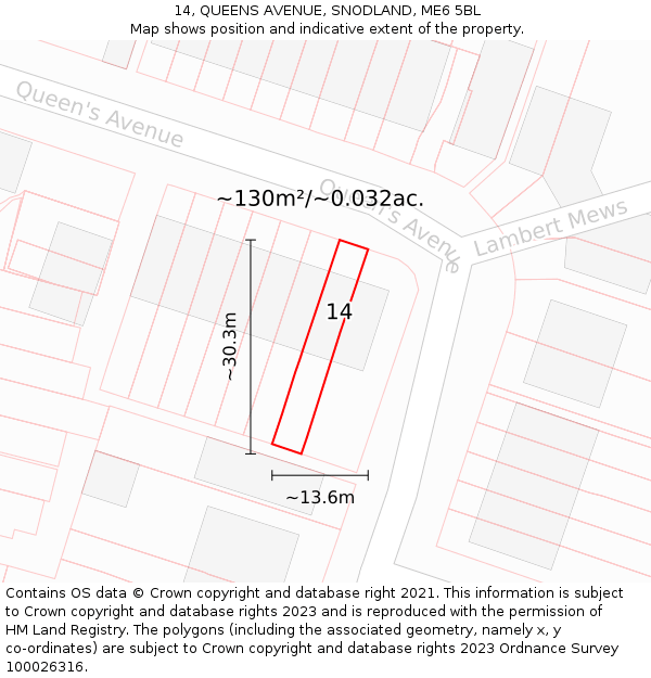 14, QUEENS AVENUE, SNODLAND, ME6 5BL: Plot and title map