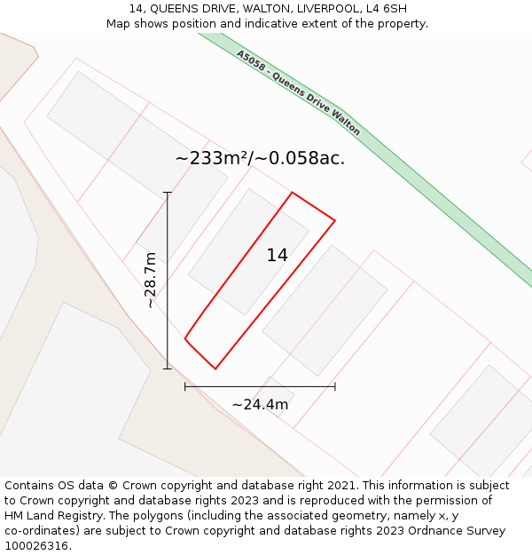 14, QUEENS DRIVE, WALTON, LIVERPOOL, L4 6SH: Plot and title map