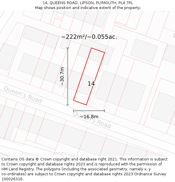 14, QUEENS ROAD, LIPSON, PLYMOUTH, PL4 7PL: Plot and title map