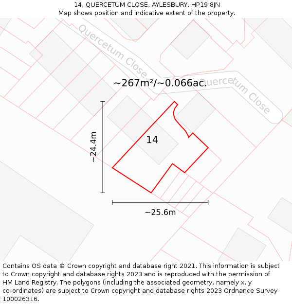 14, QUERCETUM CLOSE, AYLESBURY, HP19 8JN: Plot and title map