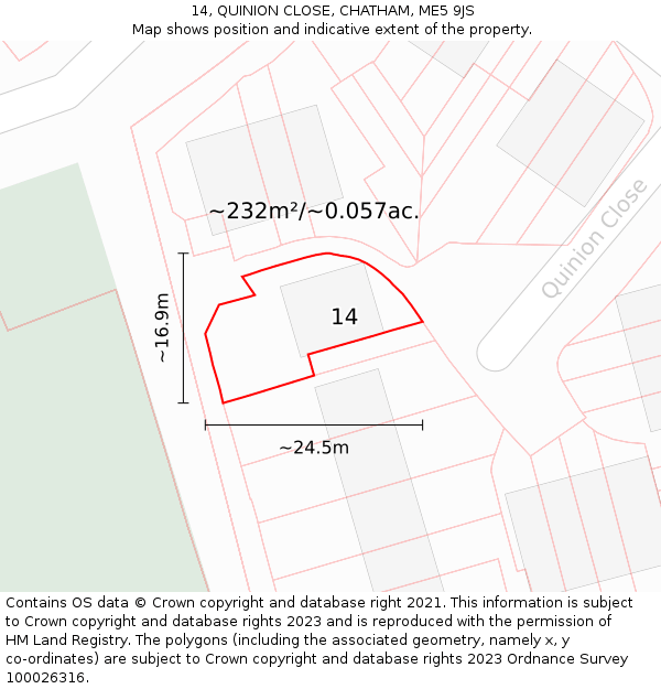 14, QUINION CLOSE, CHATHAM, ME5 9JS: Plot and title map