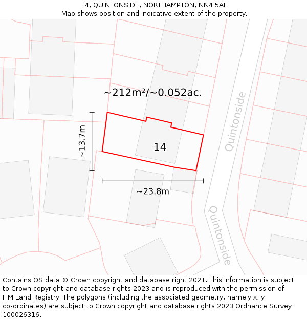14, QUINTONSIDE, NORTHAMPTON, NN4 5AE: Plot and title map