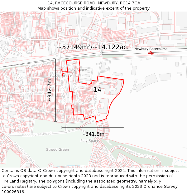 14, RACECOURSE ROAD, NEWBURY, RG14 7GA: Plot and title map