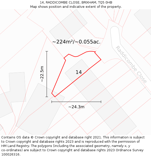 14, RADDICOMBE CLOSE, BRIXHAM, TQ5 0HB: Plot and title map
