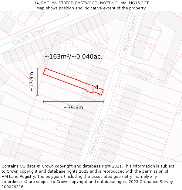 14, RAGLAN STREET, EASTWOOD, NOTTINGHAM, NG16 3GT: Plot and title map