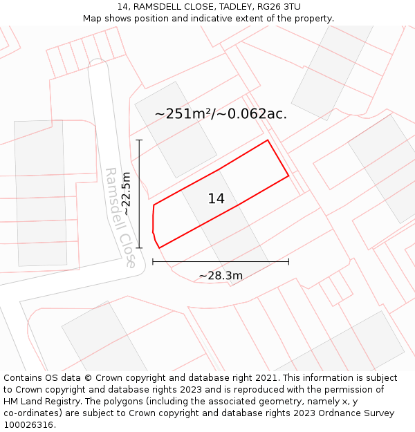 14, RAMSDELL CLOSE, TADLEY, RG26 3TU: Plot and title map