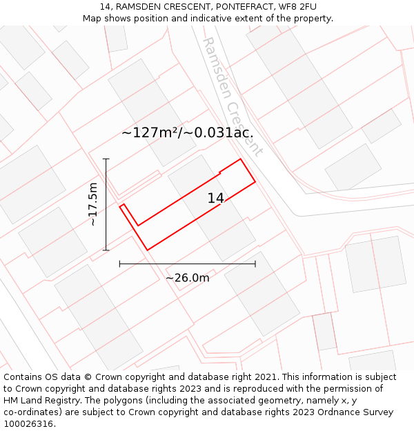14, RAMSDEN CRESCENT, PONTEFRACT, WF8 2FU: Plot and title map