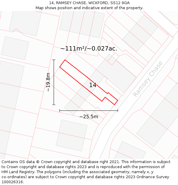 14, RAMSEY CHASE, WICKFORD, SS12 9GA: Plot and title map