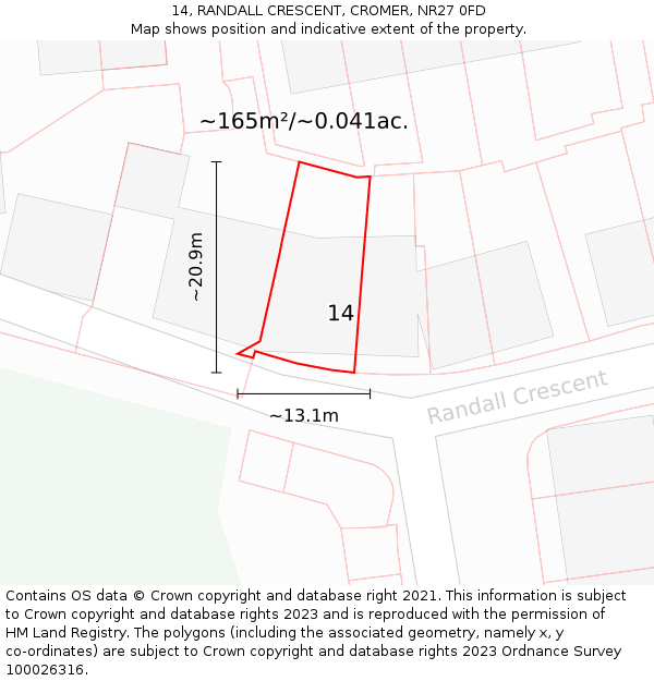 14, RANDALL CRESCENT, CROMER, NR27 0FD: Plot and title map