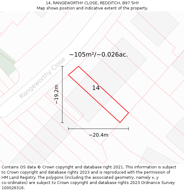 14, RANGEWORTHY CLOSE, REDDITCH, B97 5HY: Plot and title map