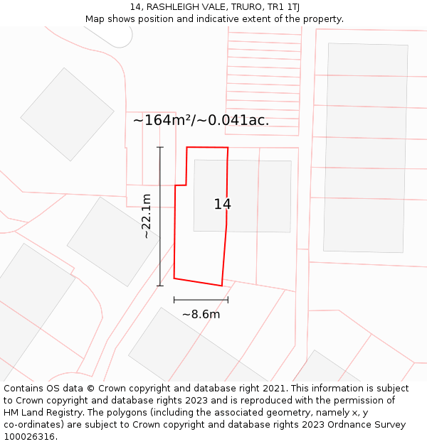 14, RASHLEIGH VALE, TRURO, TR1 1TJ: Plot and title map