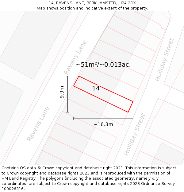 14, RAVENS LANE, BERKHAMSTED, HP4 2DX: Plot and title map