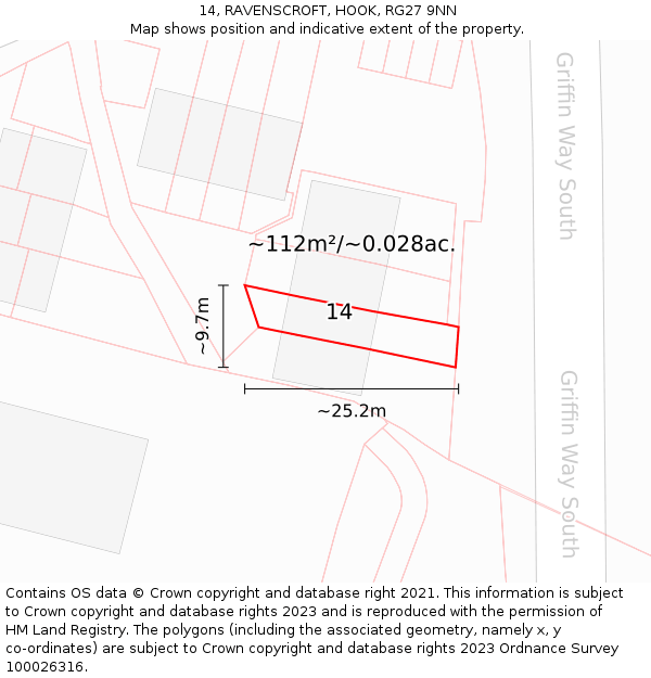 14, RAVENSCROFT, HOOK, RG27 9NN: Plot and title map