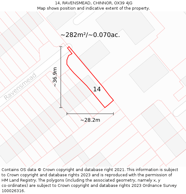 14, RAVENSMEAD, CHINNOR, OX39 4JG: Plot and title map