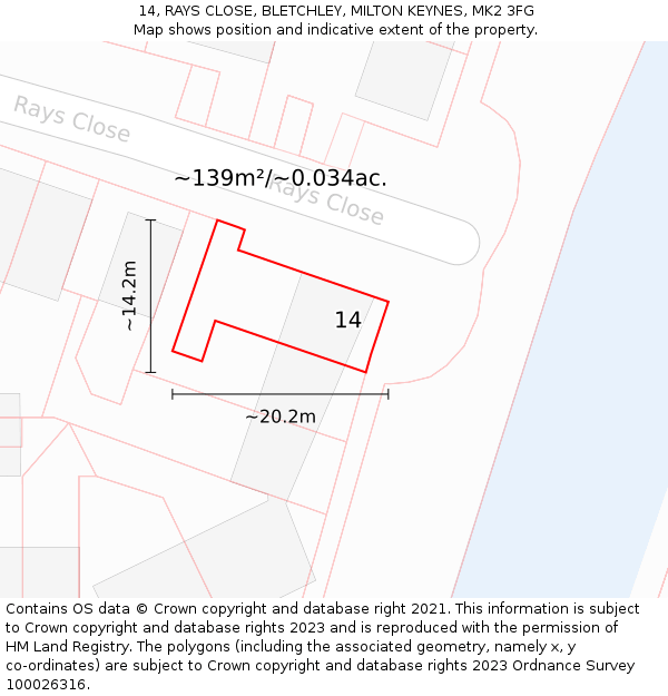 14, RAYS CLOSE, BLETCHLEY, MILTON KEYNES, MK2 3FG: Plot and title map