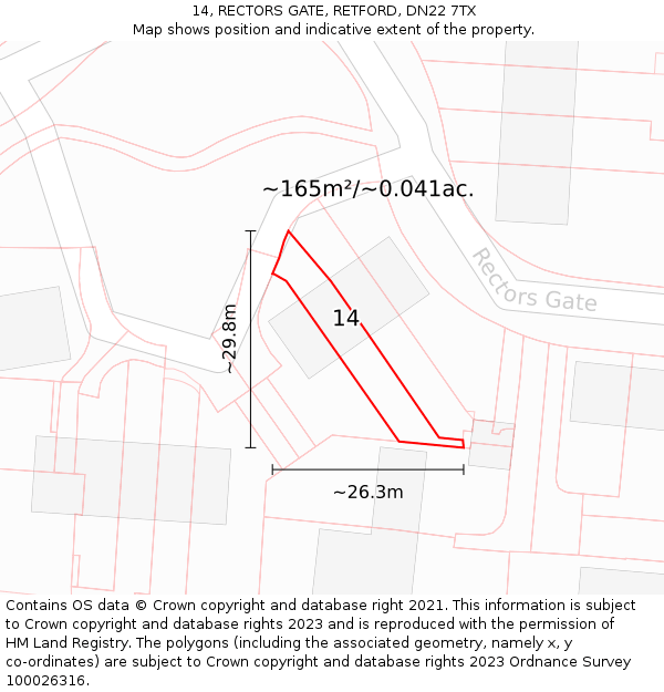 14, RECTORS GATE, RETFORD, DN22 7TX: Plot and title map